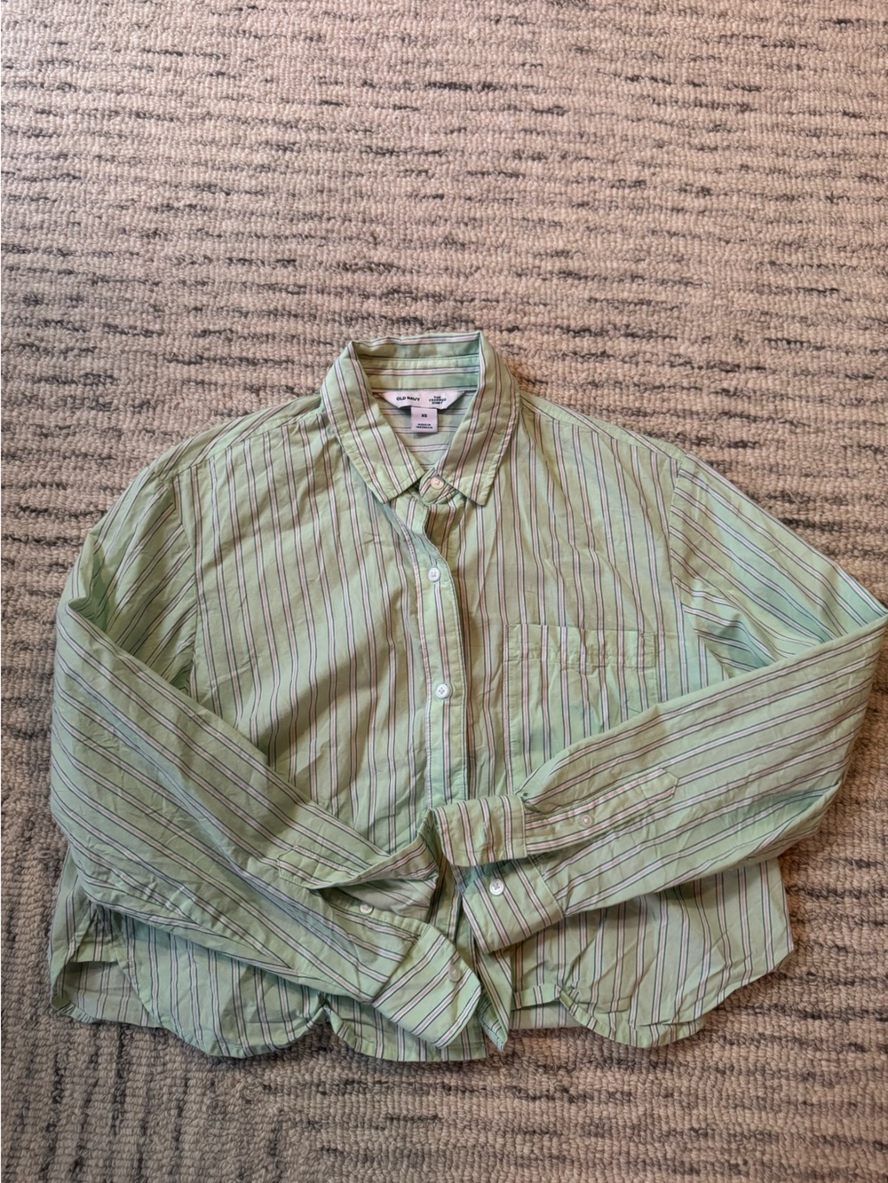 XS Old Navy Crop Button-Down Green Striped Women’s Shirt